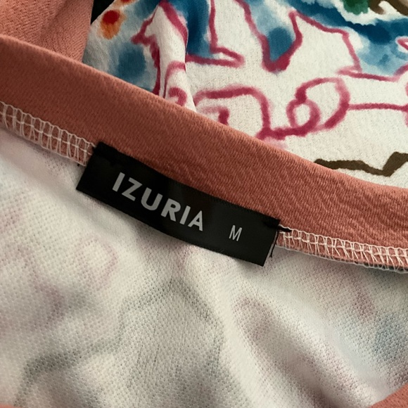 🐝 IZURIA Pink & Blue Floral Button-Accent Long Puff-Sleeve Top NWOT Size M - Picture 5 of 7